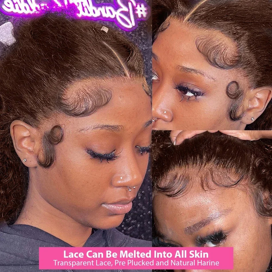 Chocolate Brown Curly Lace Front Human Hair Wigs 13X6 Lace Frontal Wig Brazilian Deep Wave Colored Bleached Wigs For Women