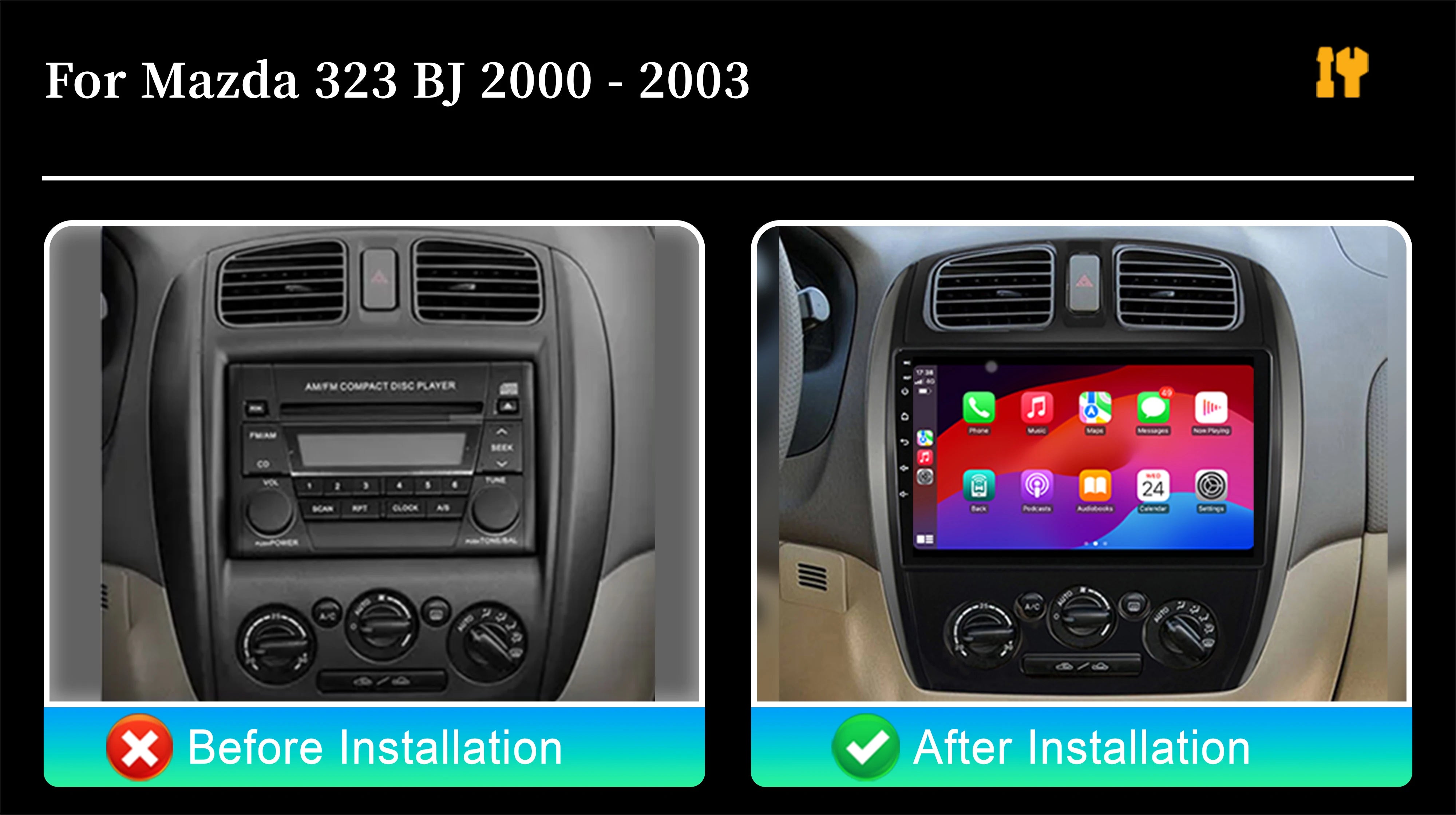 9 inch For Mazda 323 BJ 2000-2003 Car Radio Android 16  Multimedia Navigation Head Unit BT Carplay 2K QLED Screen