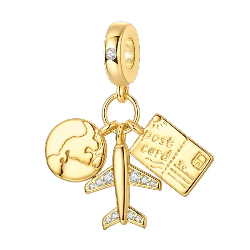 Hot Sales 925 Sterling Silver Golden Series Charms Beads Cross Devil's Eye Bow Charms Pendant Fit Original Bracelet DIY Jewelry