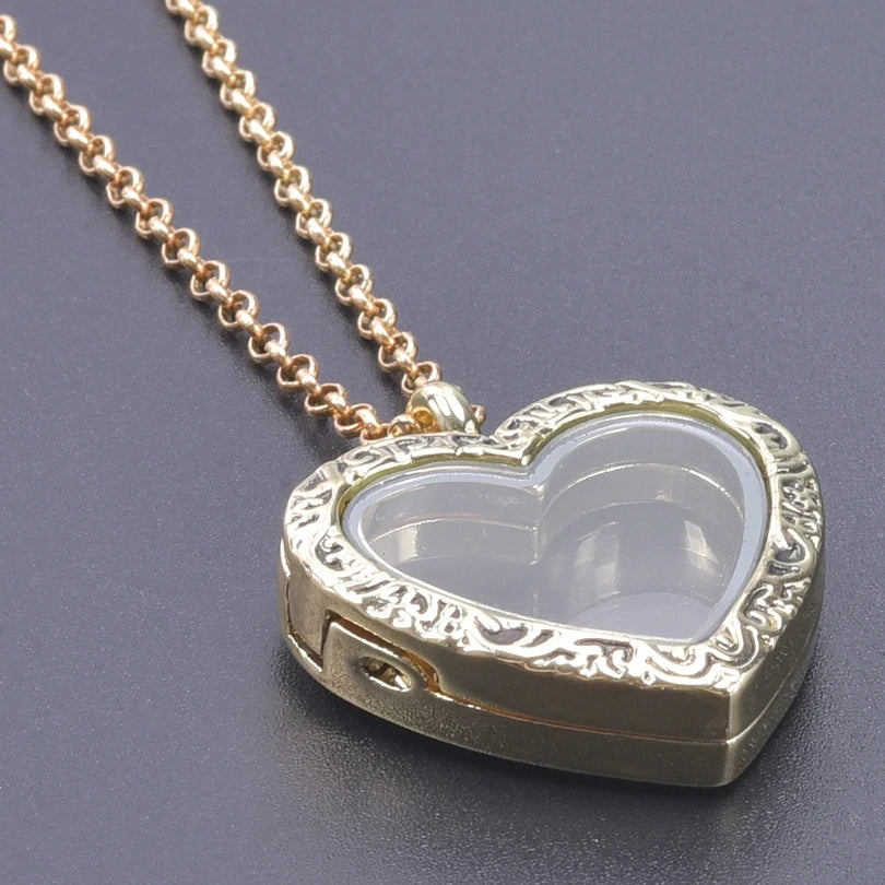 1Pc Trendy Sweet Love Glass Reliquary Photo Locket Pendant Necklaces Goth Heart Cremation Ashes Urn Relicario Collares Jewelry