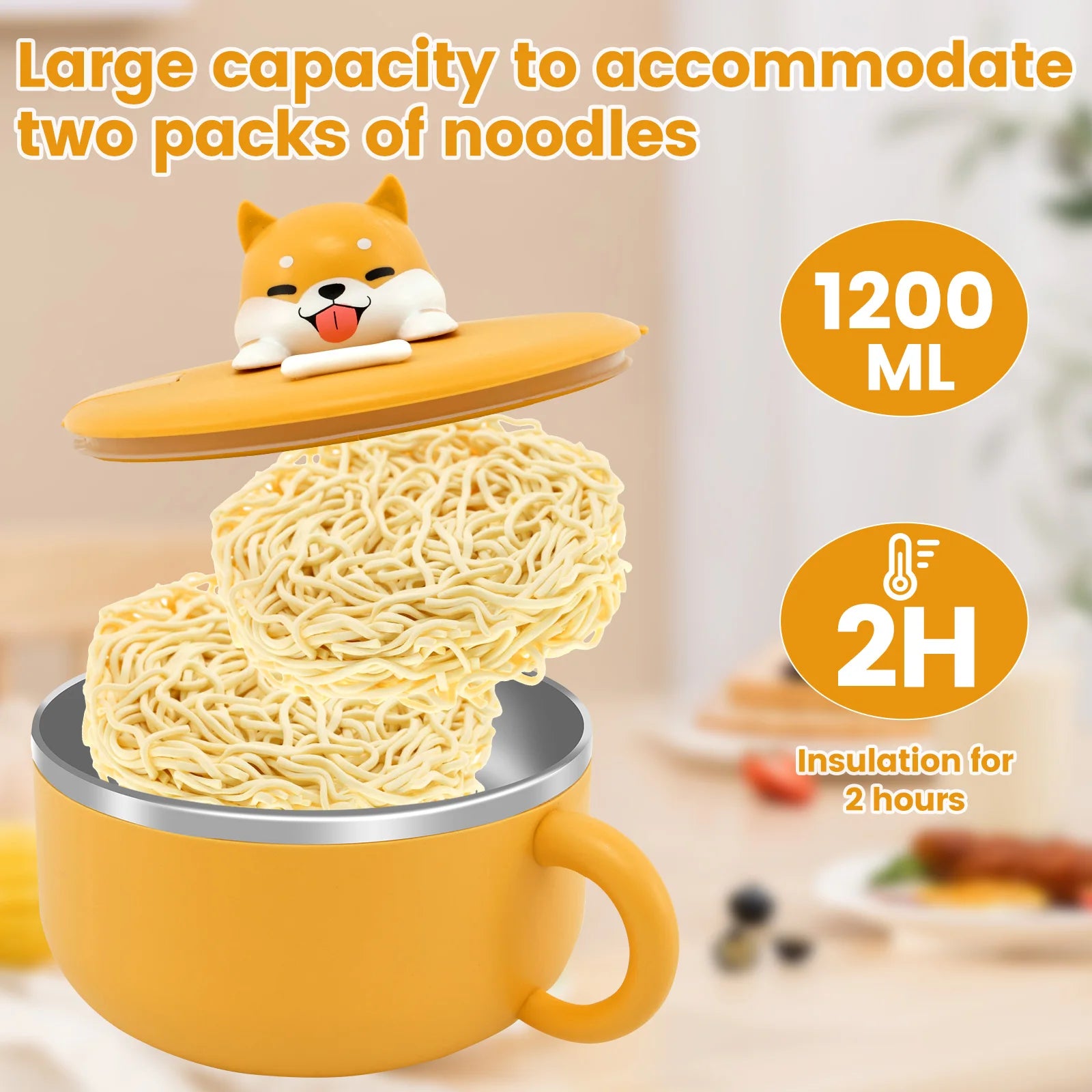 1200ml Ramen Bowl Insulated Bowls Stainless Steel Ramen Bowls With Lid Fruit Salad Rice Soup Bowl Students Large Lunch Box