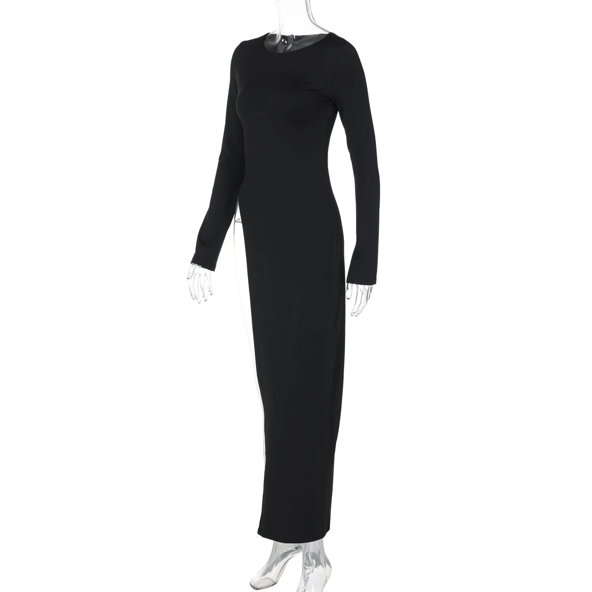 Dulzura Long Sleeves Side High Slit Maxi Dress Solid Sexy Long Dress Women’S Party Club Streetwear Autumn Winter Outfit