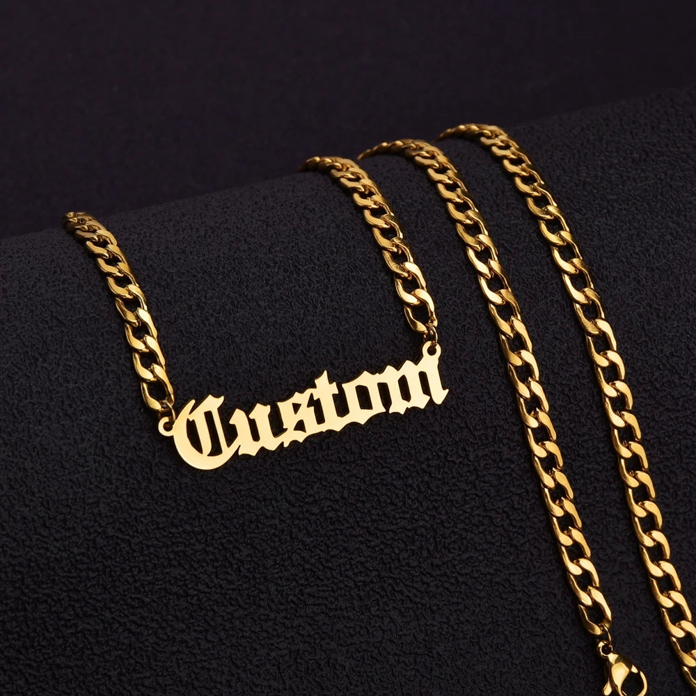Atoztide Custom Name Necklaces Personalized Stainless Steel 4mm NK Cuban Thick Chain Pendant Letter for Women Jewelry Gift 