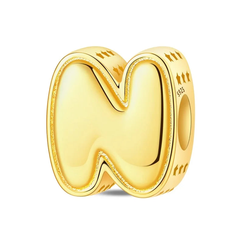 New Hot Sales 925 Sterling Silver 26 Golden Letters Charms Bead Fit Original Bracelet DIY Women Birthday Jewelry Gifts