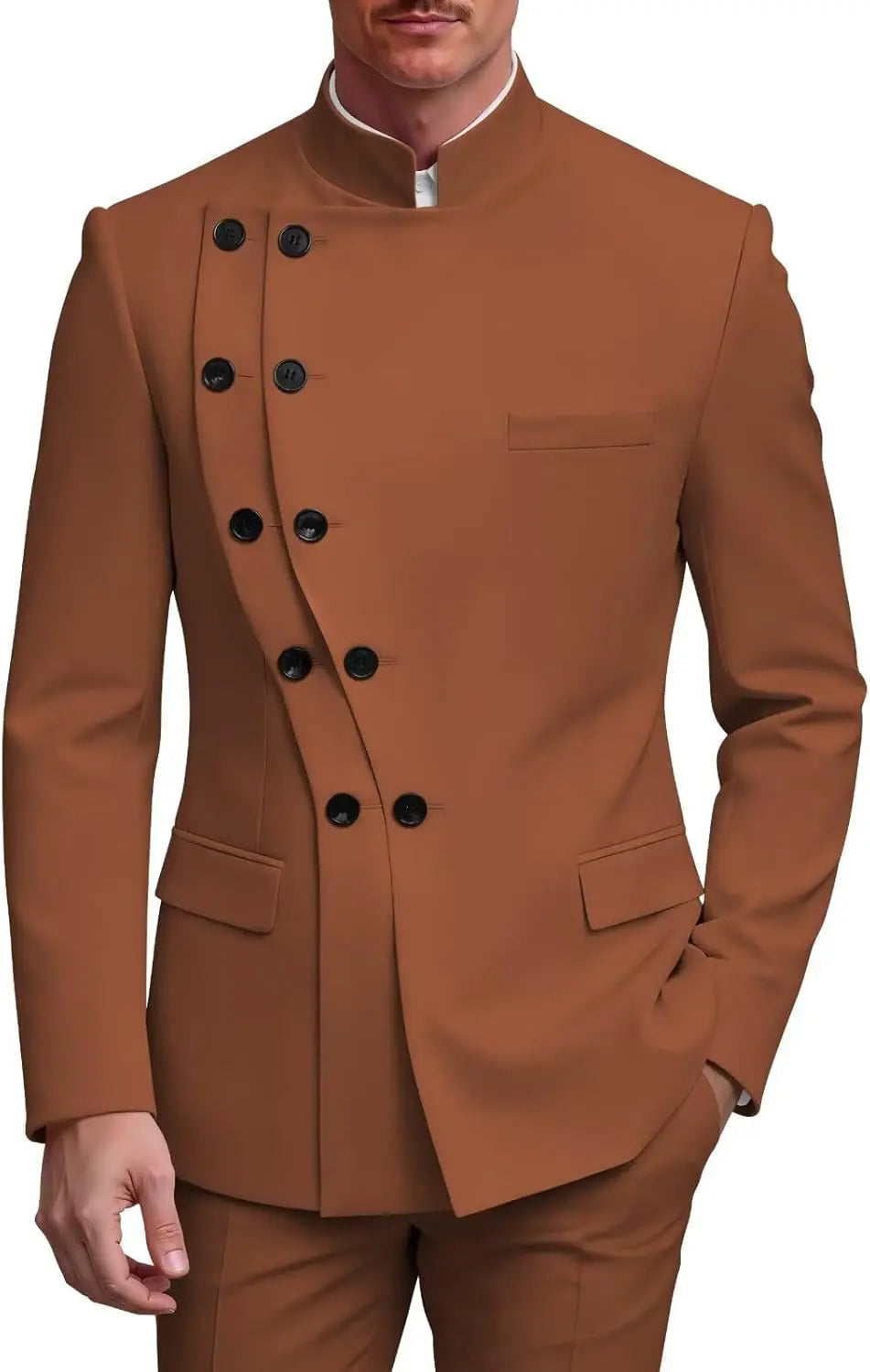 2 Piece Slim Fit Mens Suit Chinese  Suits Stand Collar Tuxedo for Men Wedding Prom Blazer Pant Set