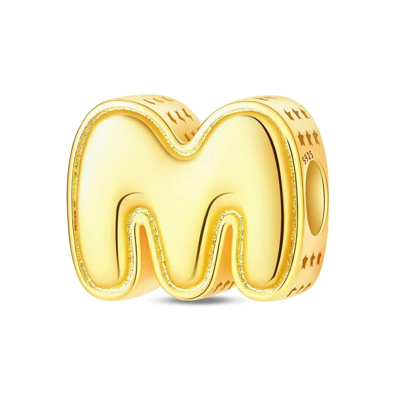 New Hot Sales 925 Sterling Silver 26 Golden Letters Charms Bead Fit Original Bracelet DIY Women Birthday Jewelry Gifts