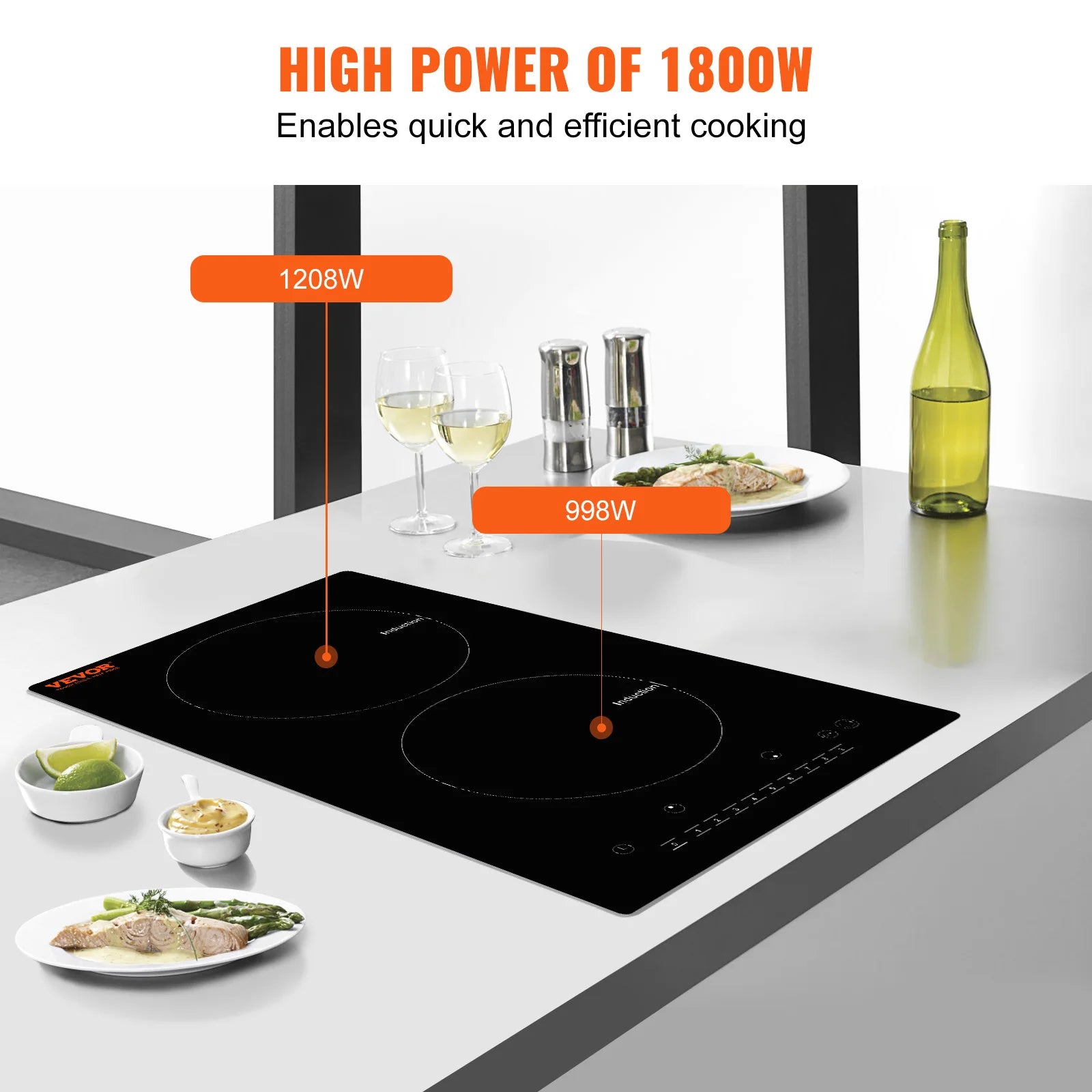 SucceBuy 2 Burners Electric Induction Cooktop Stove Hob Built-in Burner Cooker Sensor Touch Control Magnetic Cooker Hot Plate