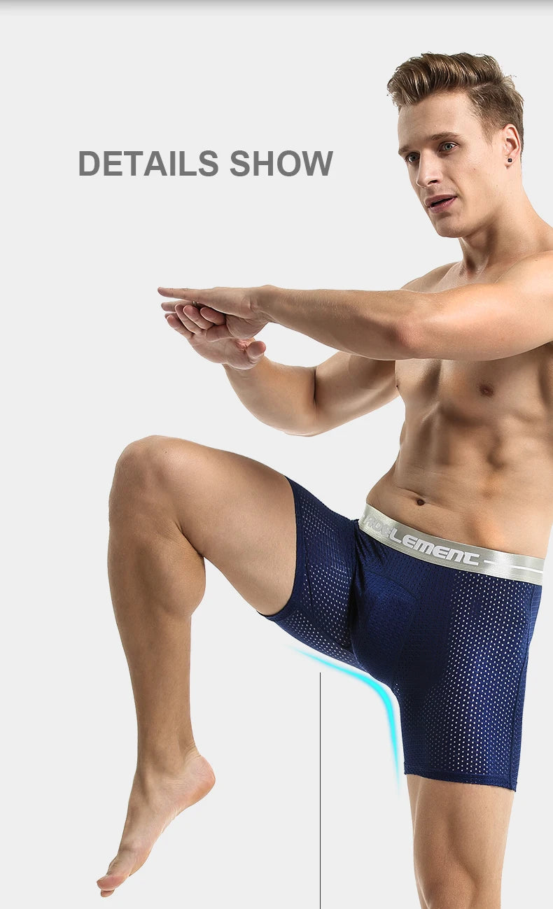 Men's Extra Long Sports Underwear Boxer Running Anti-Wear Legs Large Size Ice Silk Loose 100kg Fat Guy Four Corners