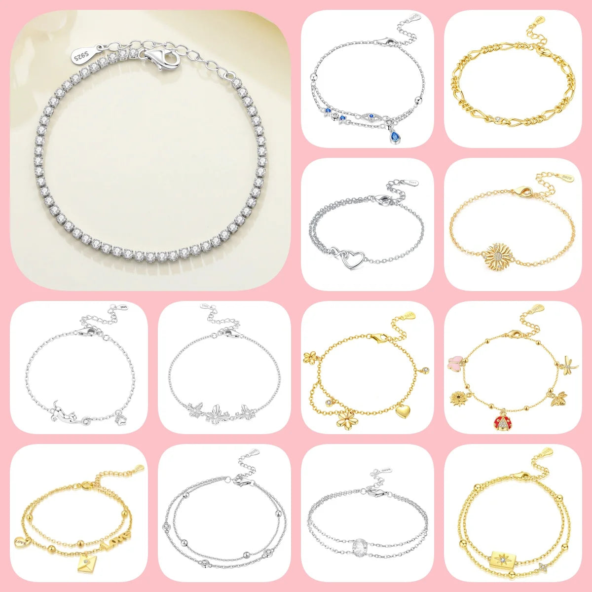 Original 925 Sterling Silver Zirconia Tennis Chain Bracelet for Women Adjustable Gold Color Hot Sale Ideal Birthday Party Gifts