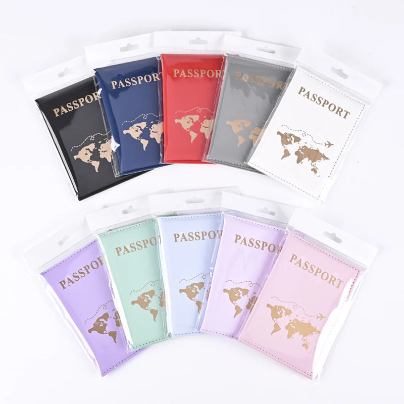 Fashion Passport Protective Cover World Pattern Travel Passport Holder Wallet Gift PU Leather Card Case Cover Unisex Storage Bag