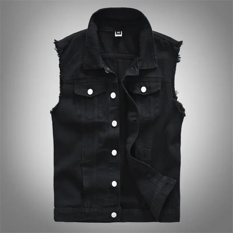 2025 Men's Fashion Jeans Sleeveless Jacket Vest Male Black Blue Denim Jeans Vest  Man Cowboy Outdoors Waistcoat Mens Jacket Vest