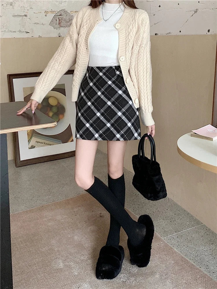 ITOOLIN Womem Vintage Plaid Tweed A-line Skirt Casual High Waist Mini Skirt Women Preppy Style Bodycon Skirts Spring Summer 2026