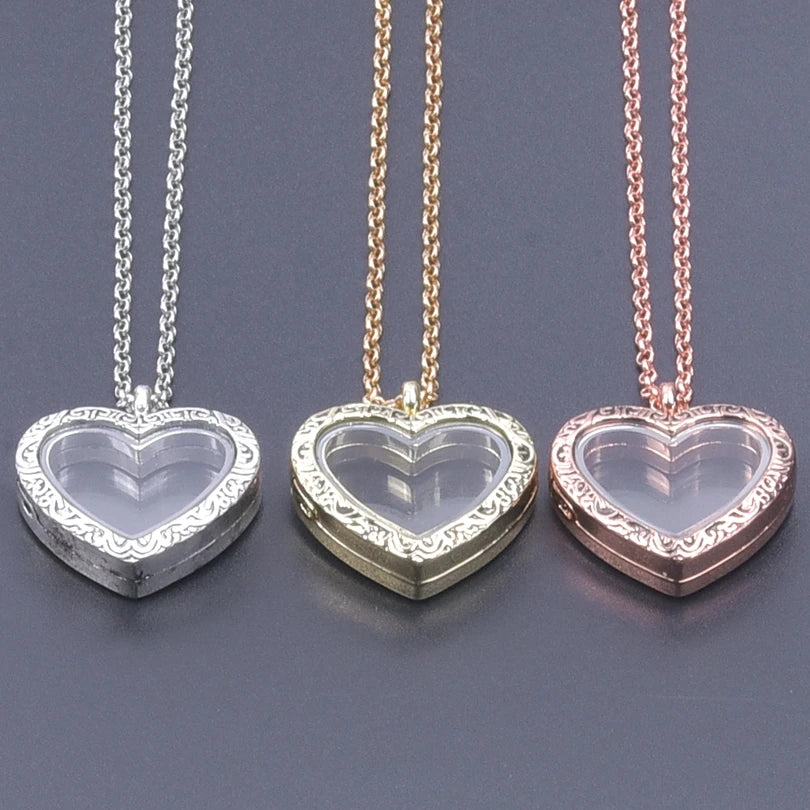 1Pc Trendy Sweet Love Glass Reliquary Photo Locket Pendant Necklaces Goth Heart Cremation Ashes Urn Relicario Collares Jewelry