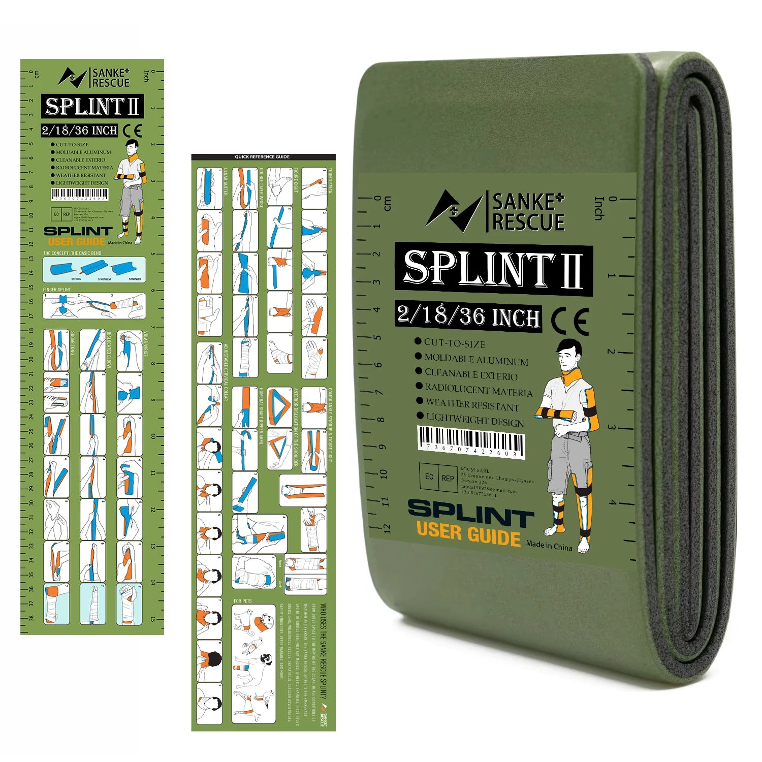 First Aid Splint 36/18"X4.3" SANKE RESCUE Wrist Thumb Support Brace Tendonitis Arthritis ifak Protector Guard Right Left Hand