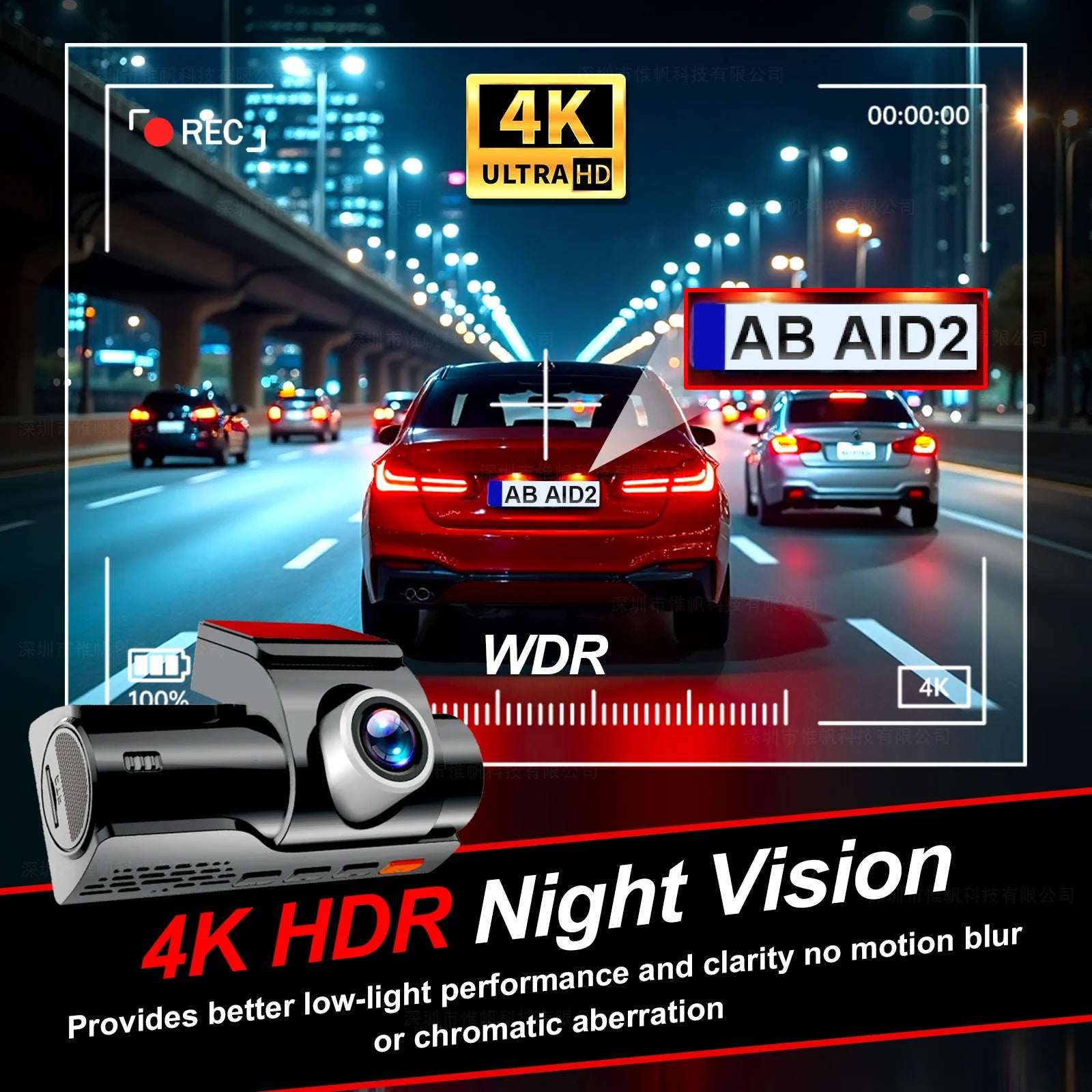 Dash Camera 4K for Cars DVR Dual-Channel HD 1080P Front and Rear GPS Car Camera WDR Night Vision WiFi APP Monitor Video Recorder