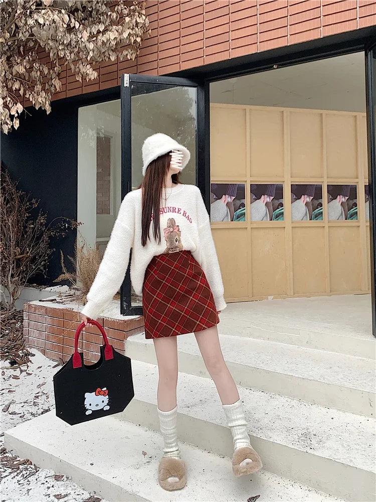 ITOOLIN Womem Vintage Plaid Tweed A-line Skirt Casual High Waist Mini Skirt Women Preppy Style Bodycon Skirts Spring Summer 2026