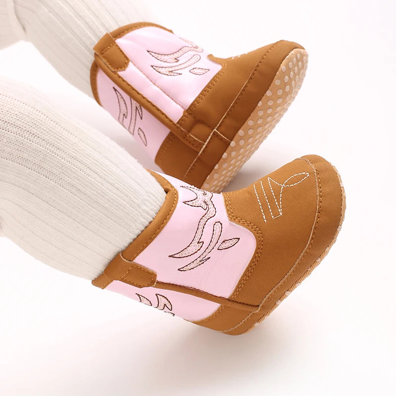 Western Cowboy Princess Baby Boots 0-18M Infant Pre-Walker Shoes Soft Sole Embroidered Footwear for Newborn Girls