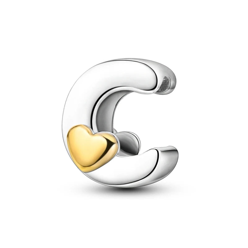 New Hot Sales 925 Sterling Silver 26 Golden Letters Charms Bead Fit Original Bracelet DIY Women Birthday Jewelry Gifts