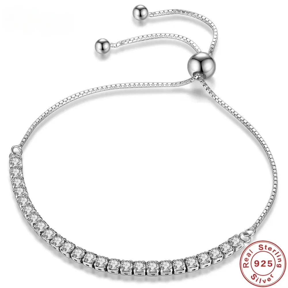 925 Sterling Silver Bracelet Vera Elegant Zircon Tennis Zircon Crystal Bracelet For Women Fashion Simple Engagement Wedding Glam