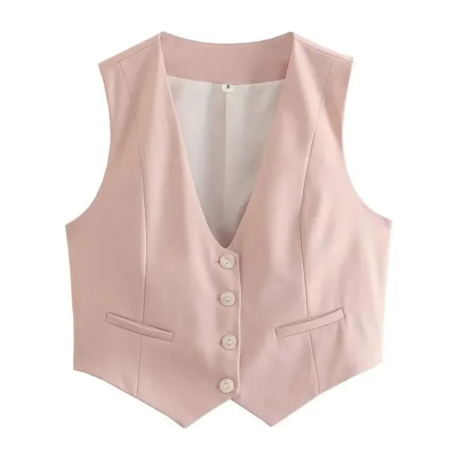 HH Women Fashion Solid Suit Vest Sleeveless Cropped Waistcoat Tops Vests Spring Summer Casual Office Lady Chic Tops