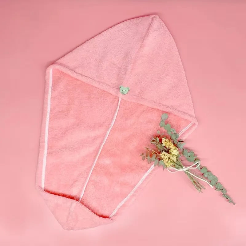 Ultra-Absorbent Coral Fleece Hair Towel Wraps with Button Closure - Quick-Dry, Soft, and Stylish Hair Drying Caps for Women