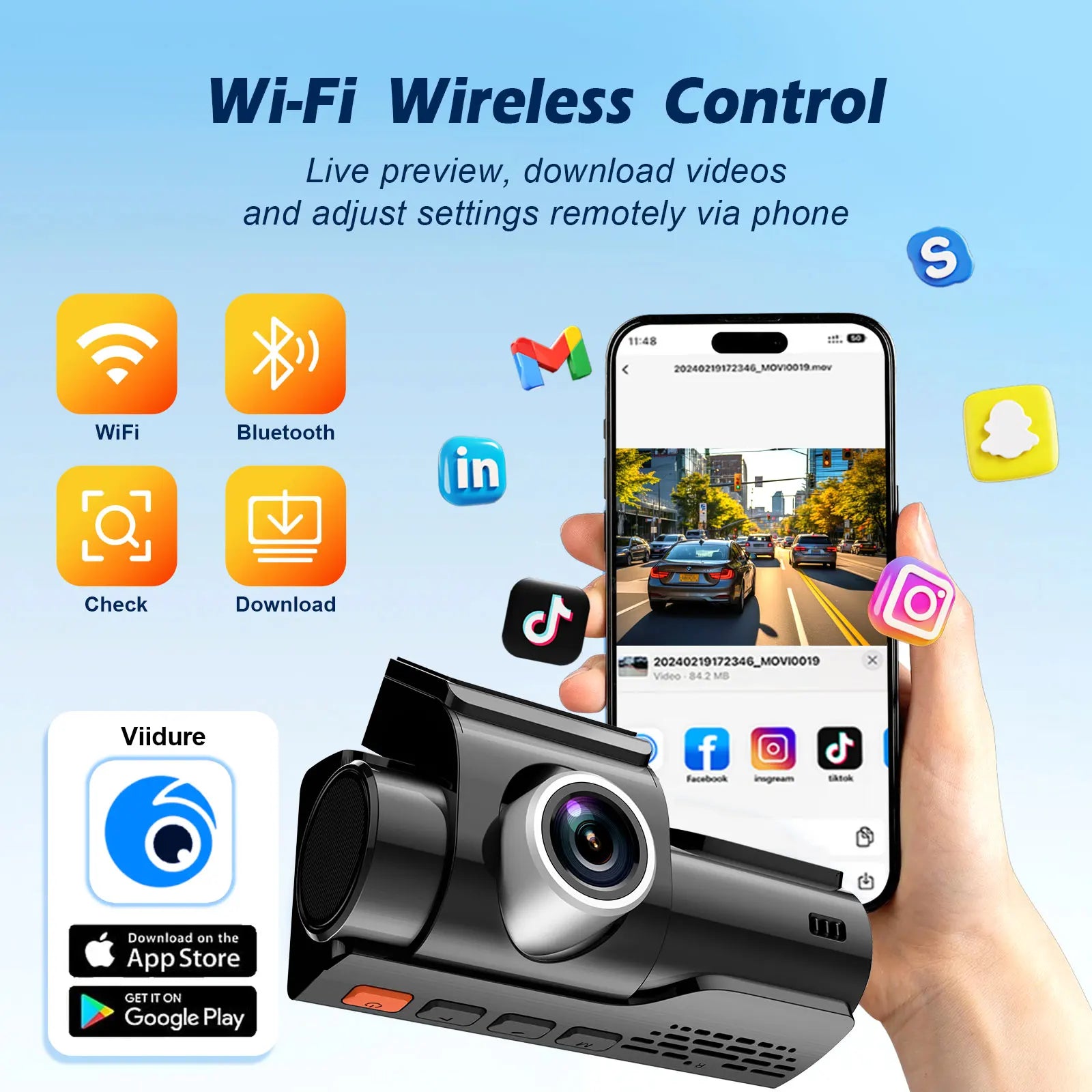 Dash Camera 4K for Cars DVR Dual-Channel HD 1080P Front and Rear GPS Car Camera WDR Night Vision WiFi APP Monitor Video Recorder