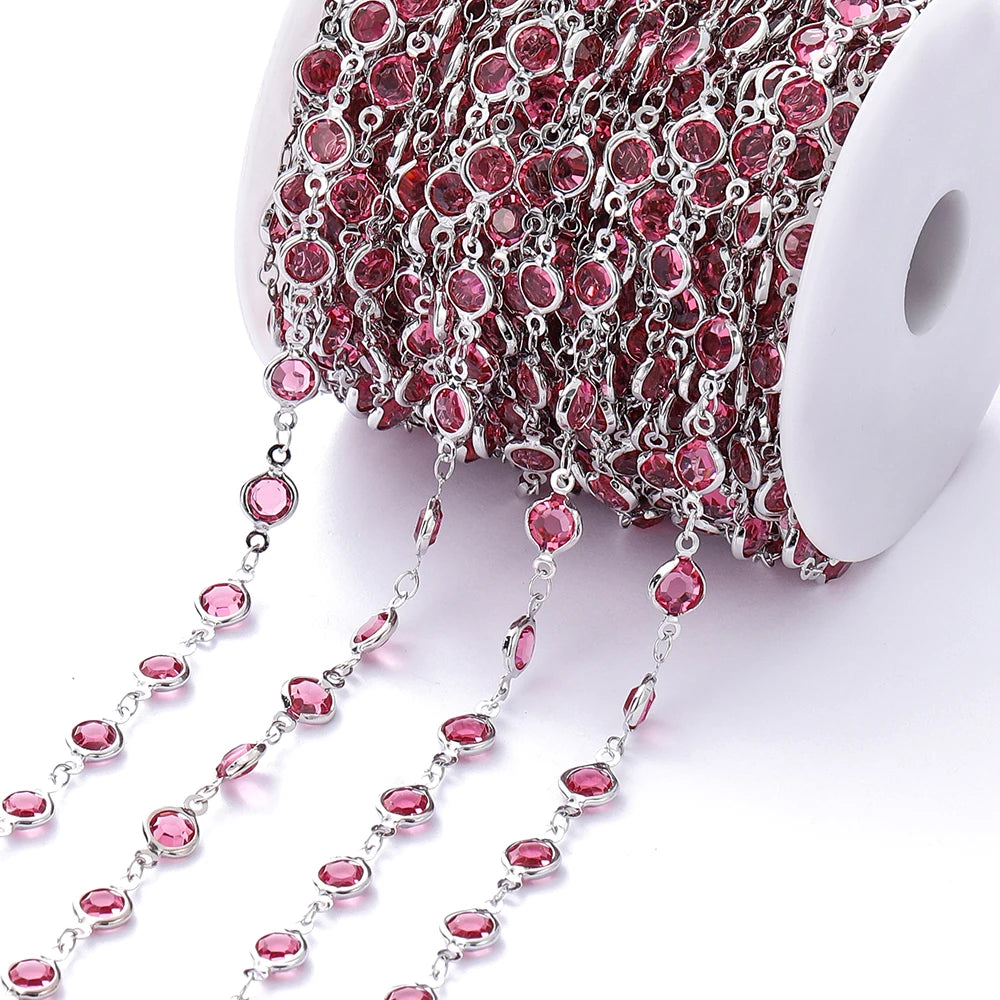 1Meter 6mm Colorful Crystal Beads Beaded Chain Glass Bead Necklace Chain Findings for DIY Bracelet Jewelry Making Supplies