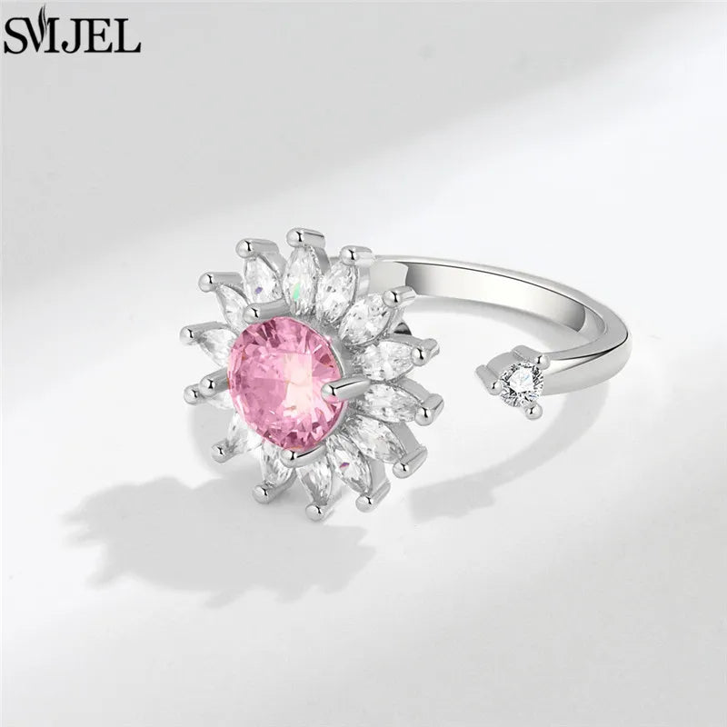 Ethnic Fashion Daisy Flower Anxiety Ring Adjustable Women Girls Worry Stress Relief Jewelry Spinning Fidget Rings Party Gifts