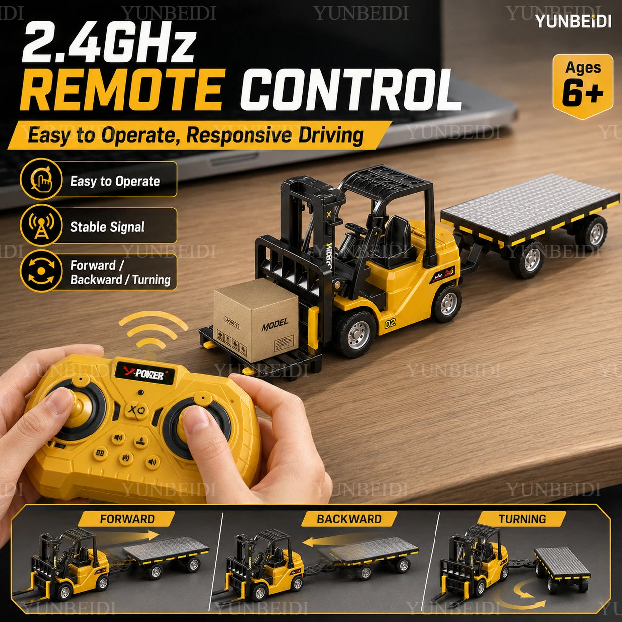 1:64 RC Mini Alloy Car Forklift with Trailer Excavator Desktop Game 2.4G Remote Control Engineering Lift Truck Child's Toy Gifts