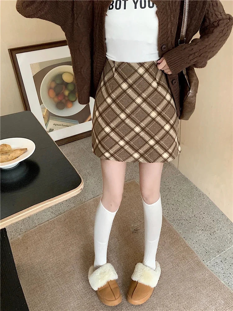 ITOOLIN Womem Vintage Plaid Tweed A-line Skirt Casual High Waist Mini Skirt Women Preppy Style Bodycon Skirts Spring Summer 2026