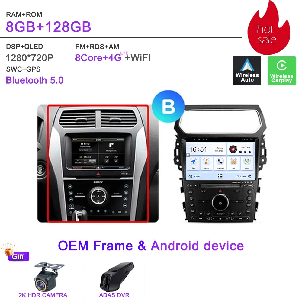 Auto Radio Android 16 For Ford Explorer 5 2011 -2019 Car Multimedia Player Navigation Stereo GPS No 2Din DVD Head Unit  Dash Cam