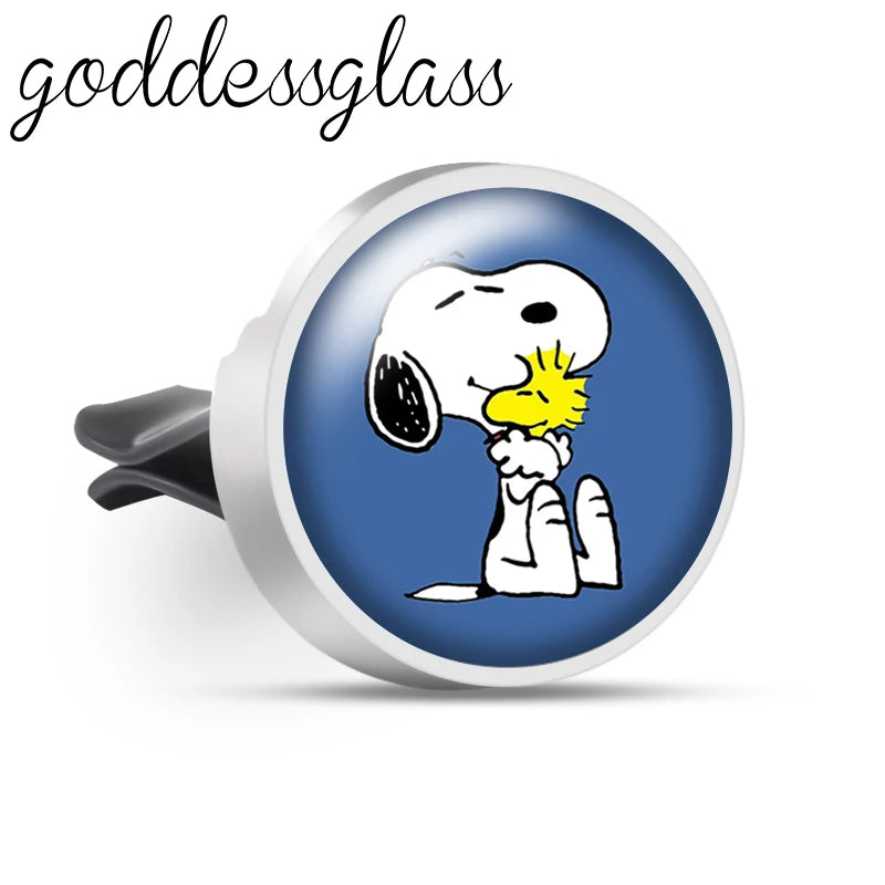 Snoopy on the Road 66 Walking Anime Photo Aromatherapy Car Decoration Clip Perfume Locket Fittings Oil Scent Gift keychain