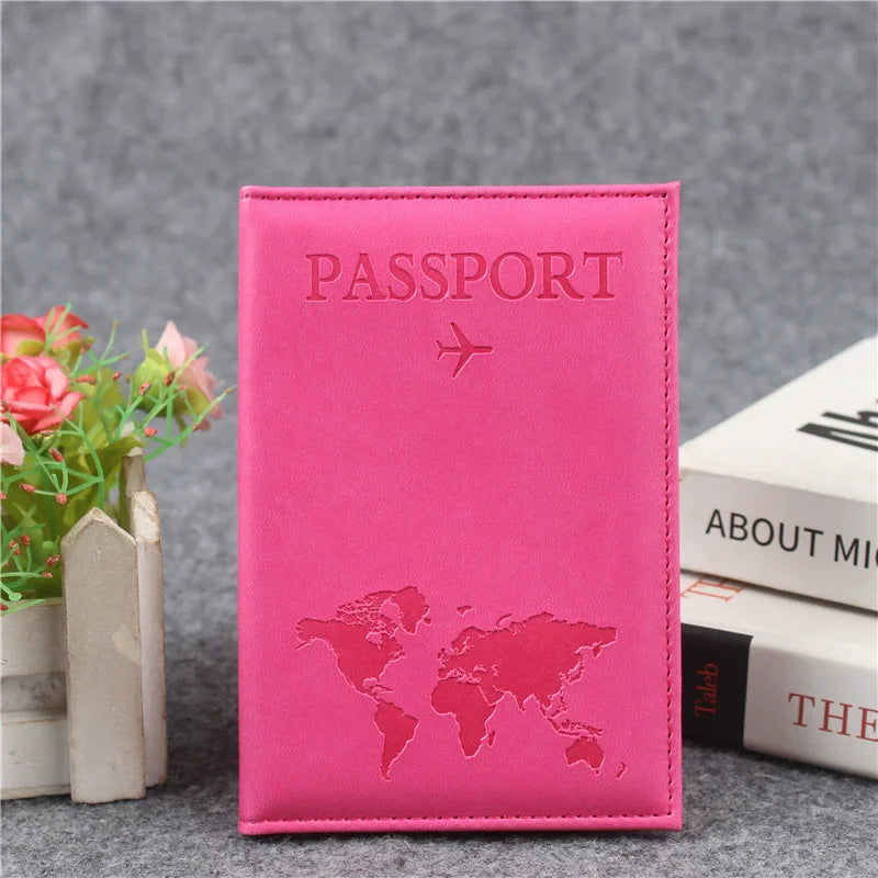 PU Leather Passport Cover For Men & Women World Map Travel Passport Case Organizer - Protective Card Holder ID Document Covers