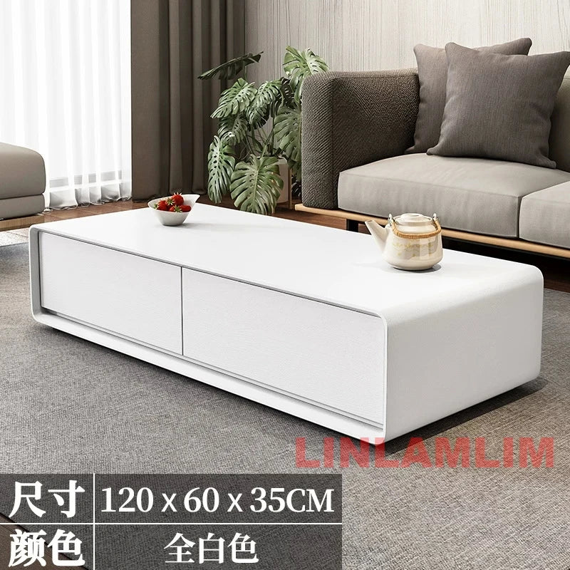Modern White Living Room Furniture Set, Coffee Table and TV Stand with Storage Cabinets, Contemporary Entertainment Center Set