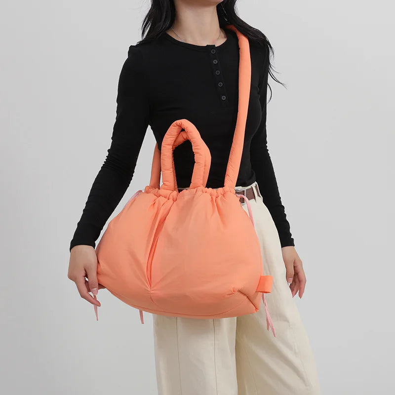 Casual nylon padded tote bag designer soft puffer women shoulder crossbody bags Simple Vintage large capacity handbags 2026