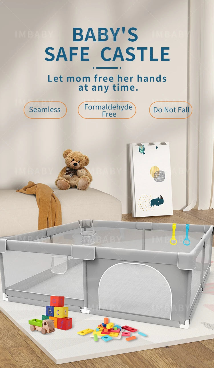 IMBABY Baby Playground 150x180cm Baby Playpen Grey Children's Fence Box with Protective Angle Game Playpen for Children Activity