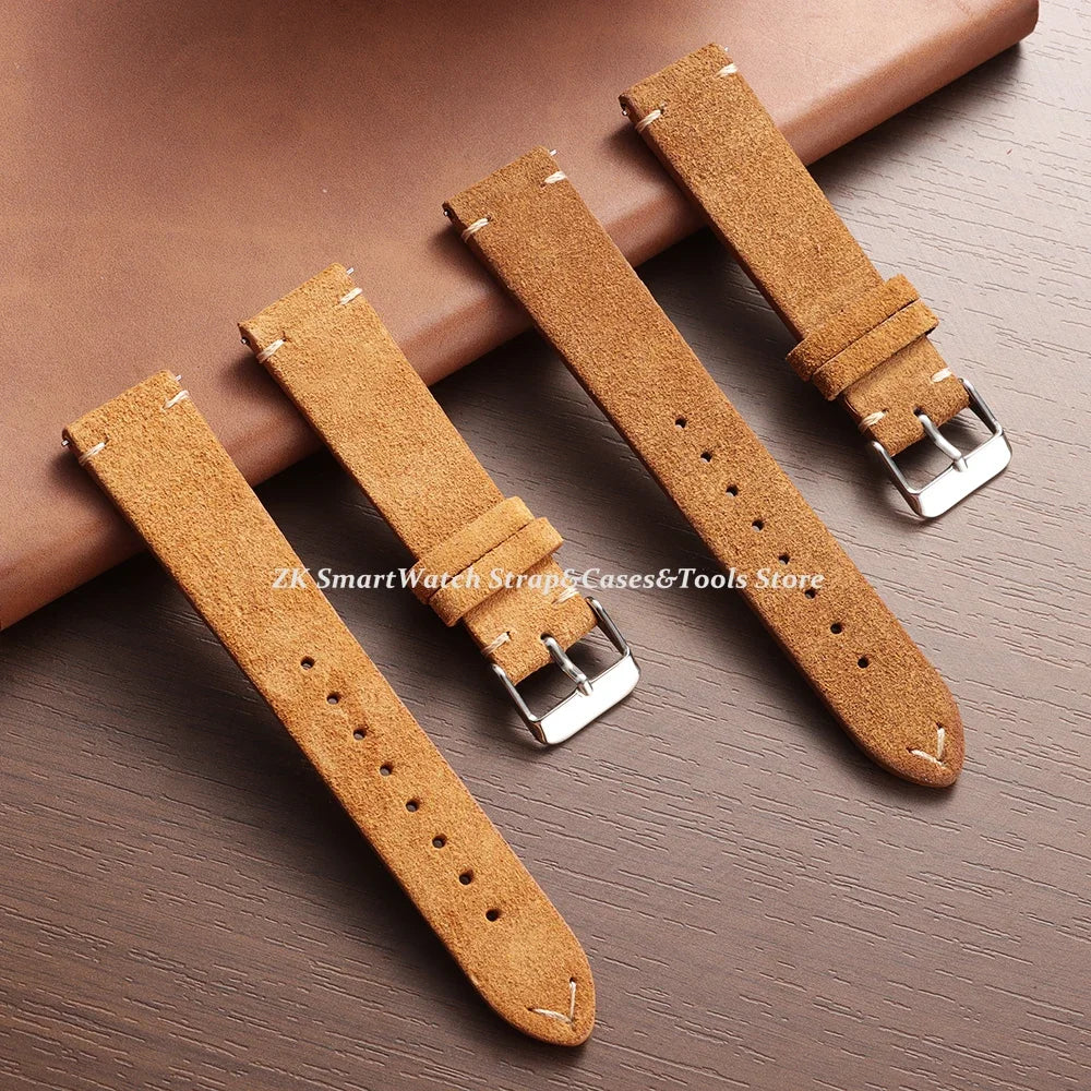 Wristband Soft Suede Leather Straps 14/16/18/20/22mm Vintage Red Watchband Quick Release Calfskin Bracelet Men Women Accessories
