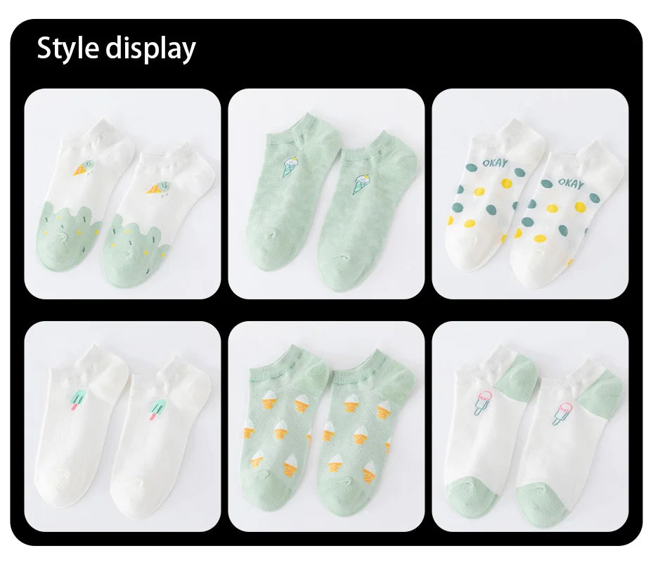 6 Pairs of Women Is Summer Thin Short Socks Sweet Cute Breathable Mesh Comfortable and Small Floral Fragments
