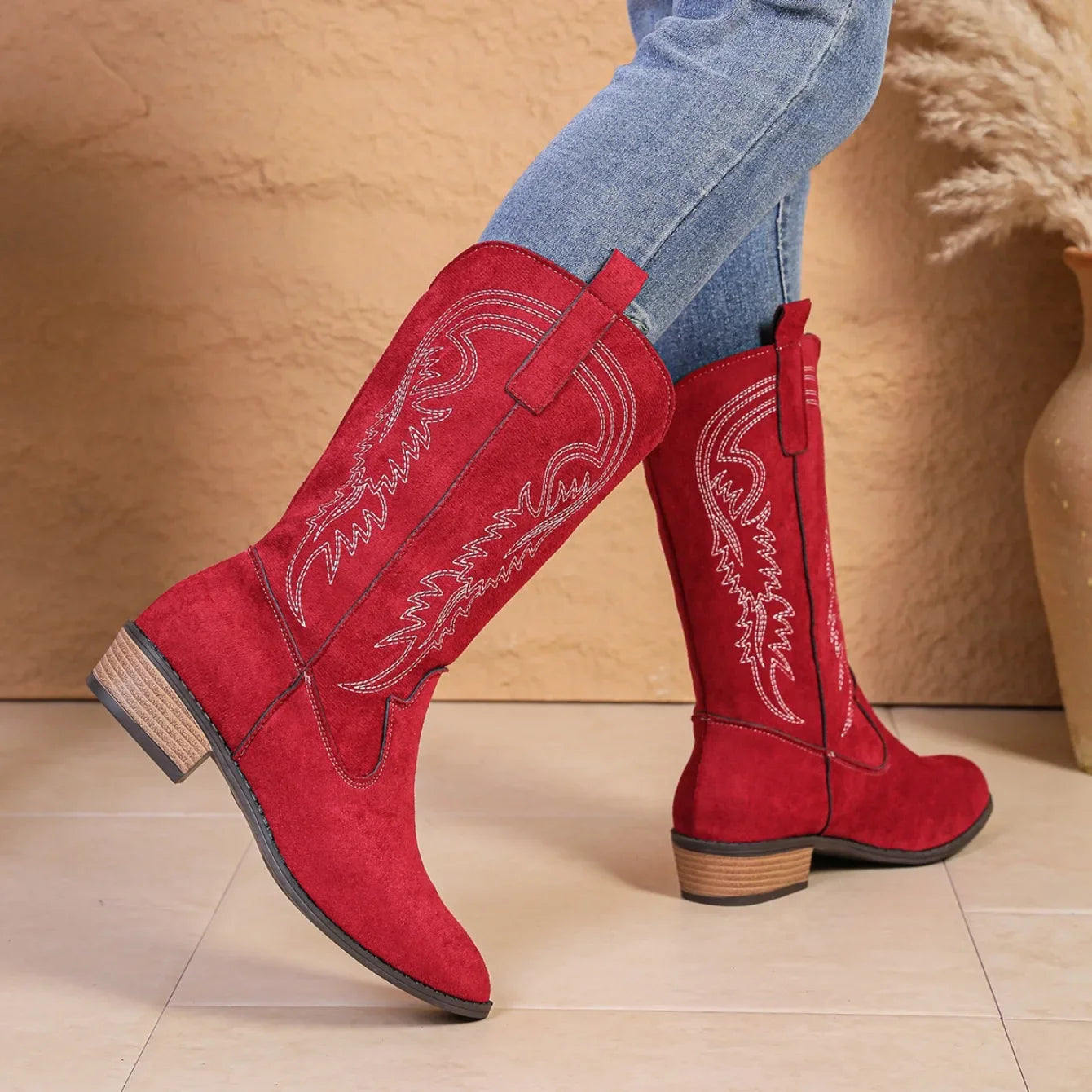 Women Mid-calf Boots Comfortable Outdoor Designer Shoes Pointed Western Cowboy Boots Women Retro Fashion Plus Size Women Shoes