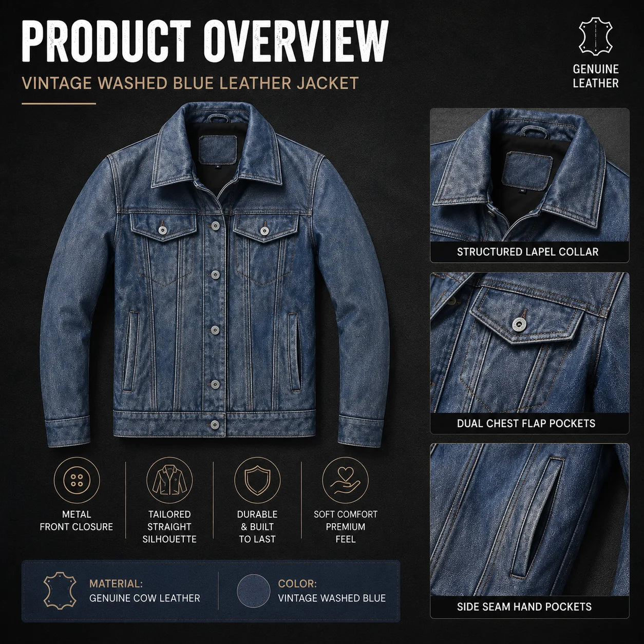 Men's Motorcycle Leather Jacket Light Blue Ami Khaki Retro Graphite Distressed Denim Genuine Leather Jacket Slim Short Jacket