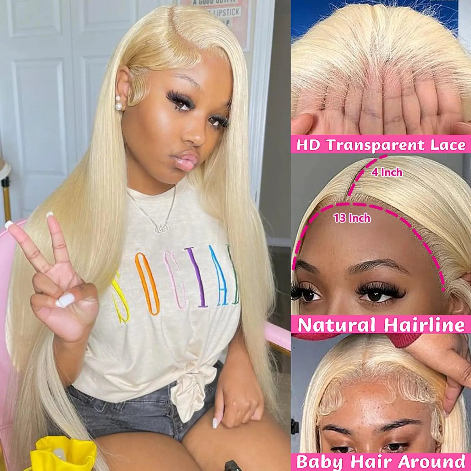 30 Inch 613 Lace Front Wig Human Hair Blonde 13X6 HD Transparent Lace Front Wigs Human Hair 180% Density Blonde L Wigs 613 HD Straight Lace Frontal Wig Pre Plucked