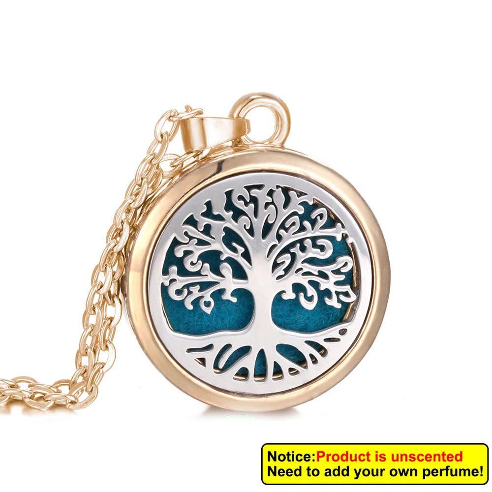 Tree of Life Aromatherapy Necklace Perfume Essential Oil Diffuser Alloy Stainless Steel Locket Pendant Aroma Diffuser Necklace