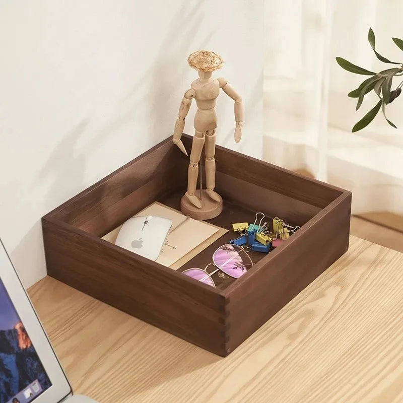 Black Walnut Wood Storage Box Hand Carved Bedroom Jewelry Organizer Modern Desktop Cosmetic Container European Home Decoration