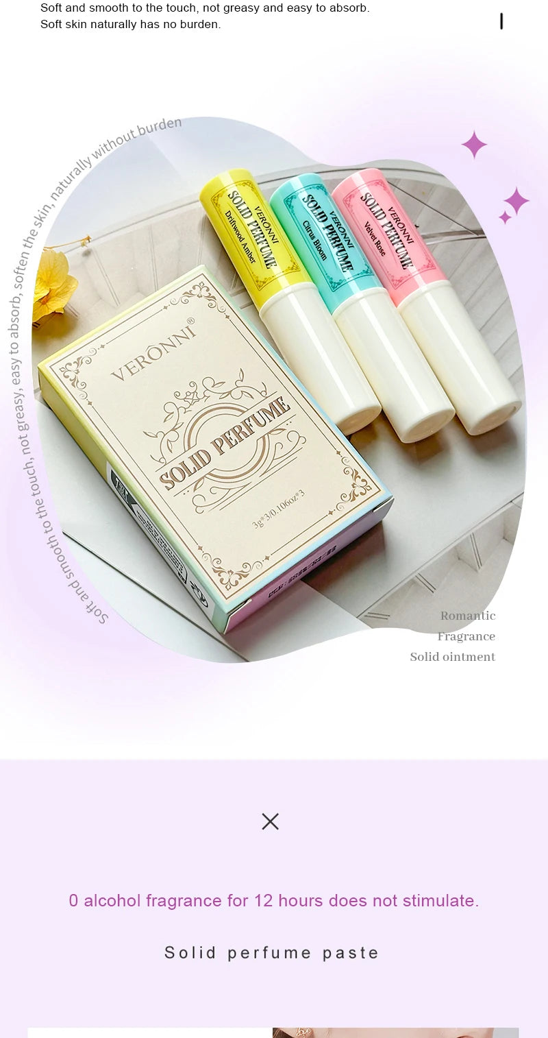 3pcs Solid Perfume Sticks - Long-Lasting, Natural & Fresh Scent Long Lasting Fragrance Portable Pocket Solid Balm For Dating