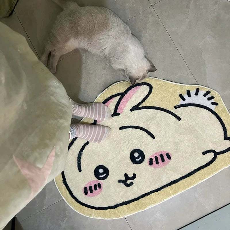 Hot Cartoon Rug Anime Hachiware Usagi Plush Floor Mat Bathroom Non-Slip Carpet Car Cushion Soft Living Room Decor Gifts