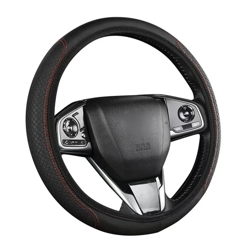 Artificial Leather Three-dimensional Embossed-car without Inner Ring Steering Wheel Cover Auto Parts for 14.5-15 Inches