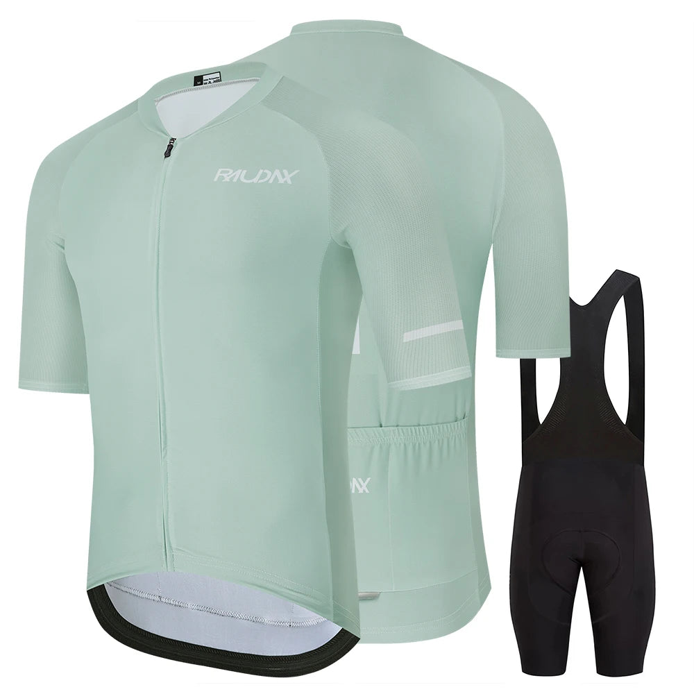RAUDAX Men's Short Sleeve Cycling Jersey Set with Bib Shorts MTB Bike Clothing High Quality Ropa Ciclismo Bicycle Uniform