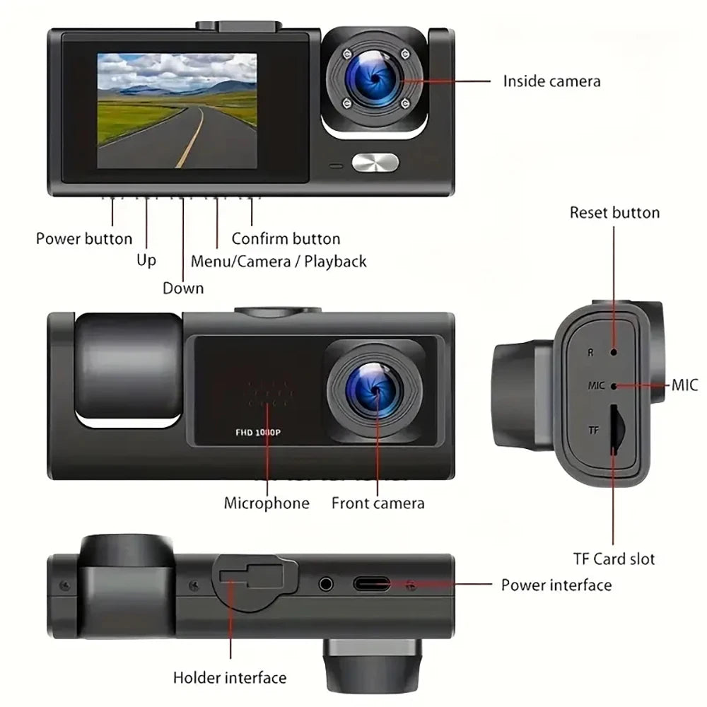2/3Camera WIFI/NO WIFI Dash Cam Cabin Car Dvr 1080P Interior Vehicle Three Way Channel Dvrs Recorder Video Dashcam Camcorder
