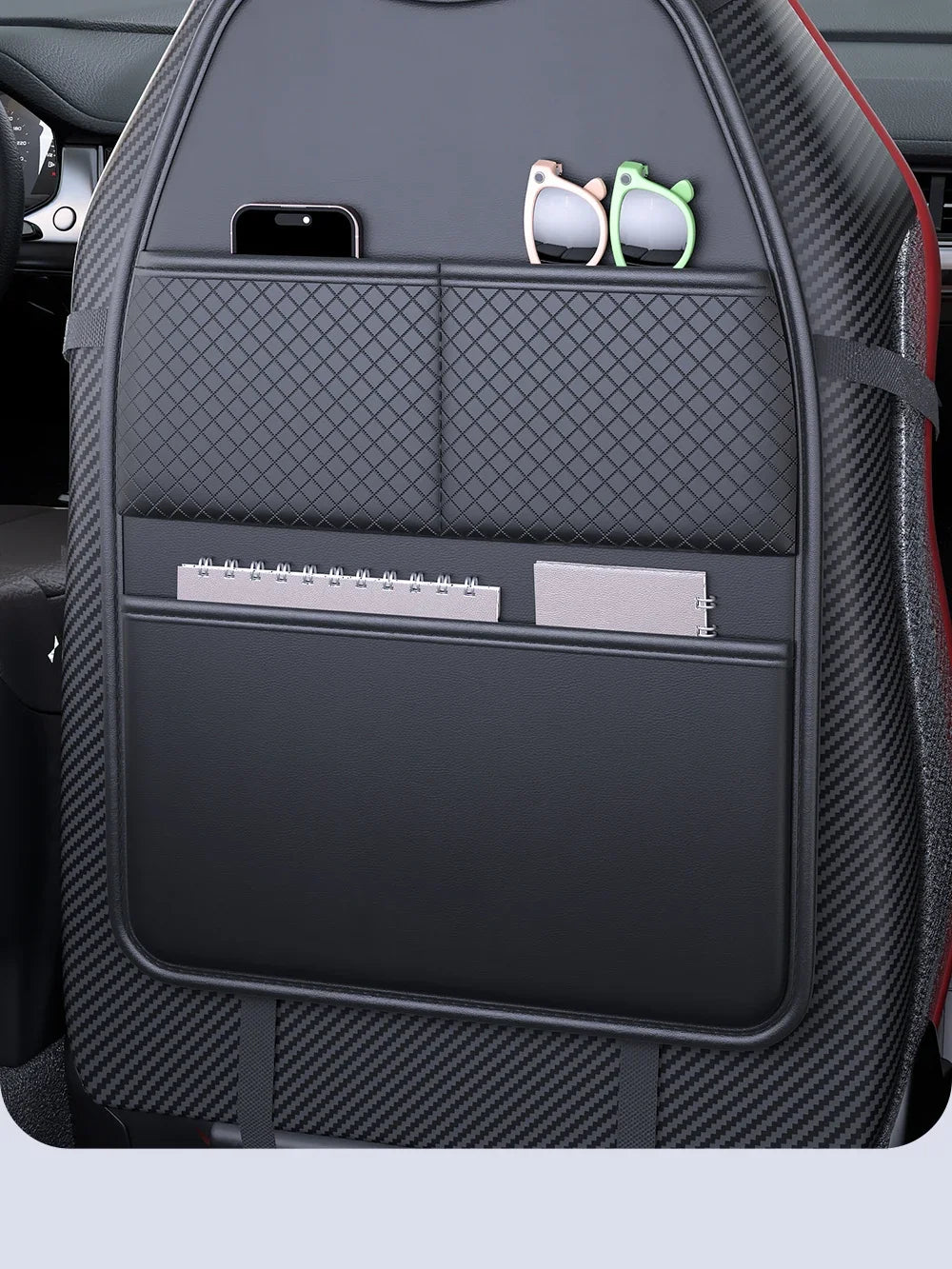 PU Leather Car Seat Kick Proof Pad with Pockets Multi-functional Tablet Holder Auto Seat Back Protection Cover for Kids
