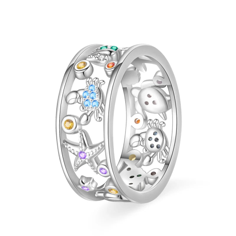 Rings For Women 925 Silver Size 6-9 Ocean Flower Sun Butterfly Heart Hollow Ring Fit For Engagement Weddings Fine Jewelry Gifts